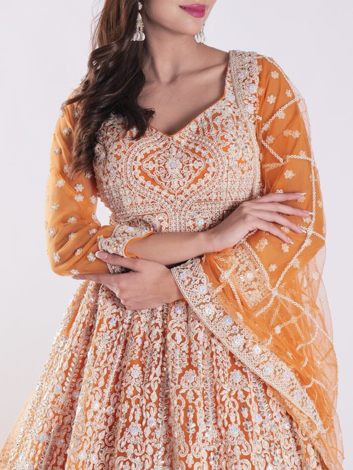 Beautiful Orange And White Designer Lehenga Choli Set - Image 6