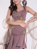 Sleeveless Crop Top With Intricate Gold Embroidery Skirt Cocktail Indowestern Lehenga Set - Image 6