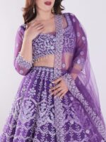 Stunning Lavender Purple Embroidered Net Lehenga Choli Set - Image 6