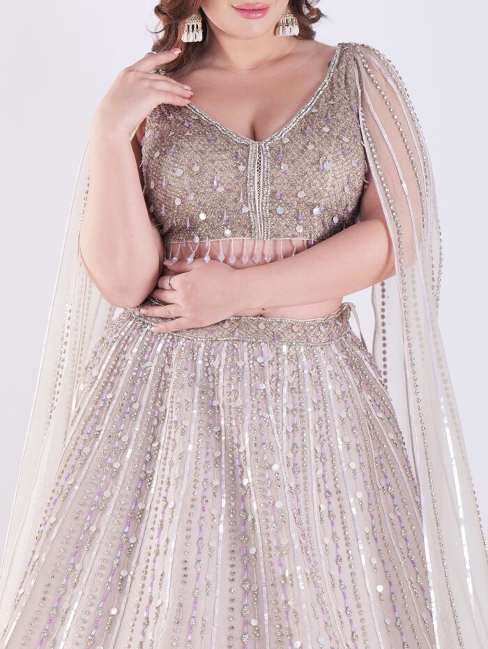 Light Colored Embrace Regal Elegance in This Champagne Sequin Embellished Lehenga Set - Image 6