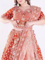 Vibrant Orange Adorned In A Stunning Traditional Indian Bridal Outfit Engagement Luxury Lehenga Set - Image 6