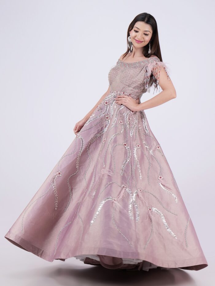 Step Into The Spotlight With This Stunning Elegant Dusty Rose Embellished Off Shoulder Gown - Image 7