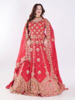 Intricate Gold Embroidery Stunning Floral Vibrant Red Bridal Lehenga Set - Image 7