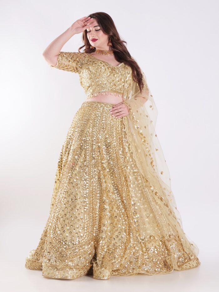 Shine Bright In Stunning Gold Sequin Exquisite Bridal Lehenga Set - Image 7