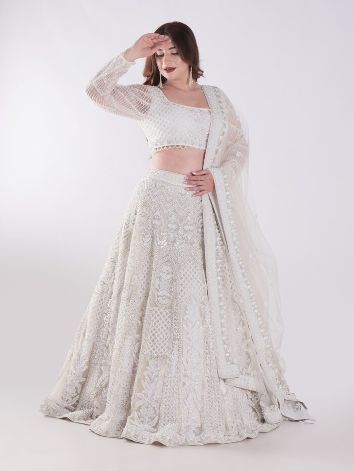 Delicate Floral Patterns And Sparkling Embellishments With Shimmering Effect Engagement Luxury Lehenga Set - Image 7