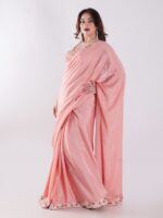 Peach Colored Party Wear Saree With Intricate Sleeveless Blouse - Image 7