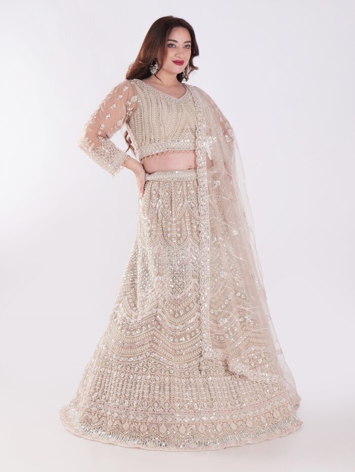 Intricately Designed Cream Colored Luxurious And Elegant Look Party Wear Lehenga Set - Image 7